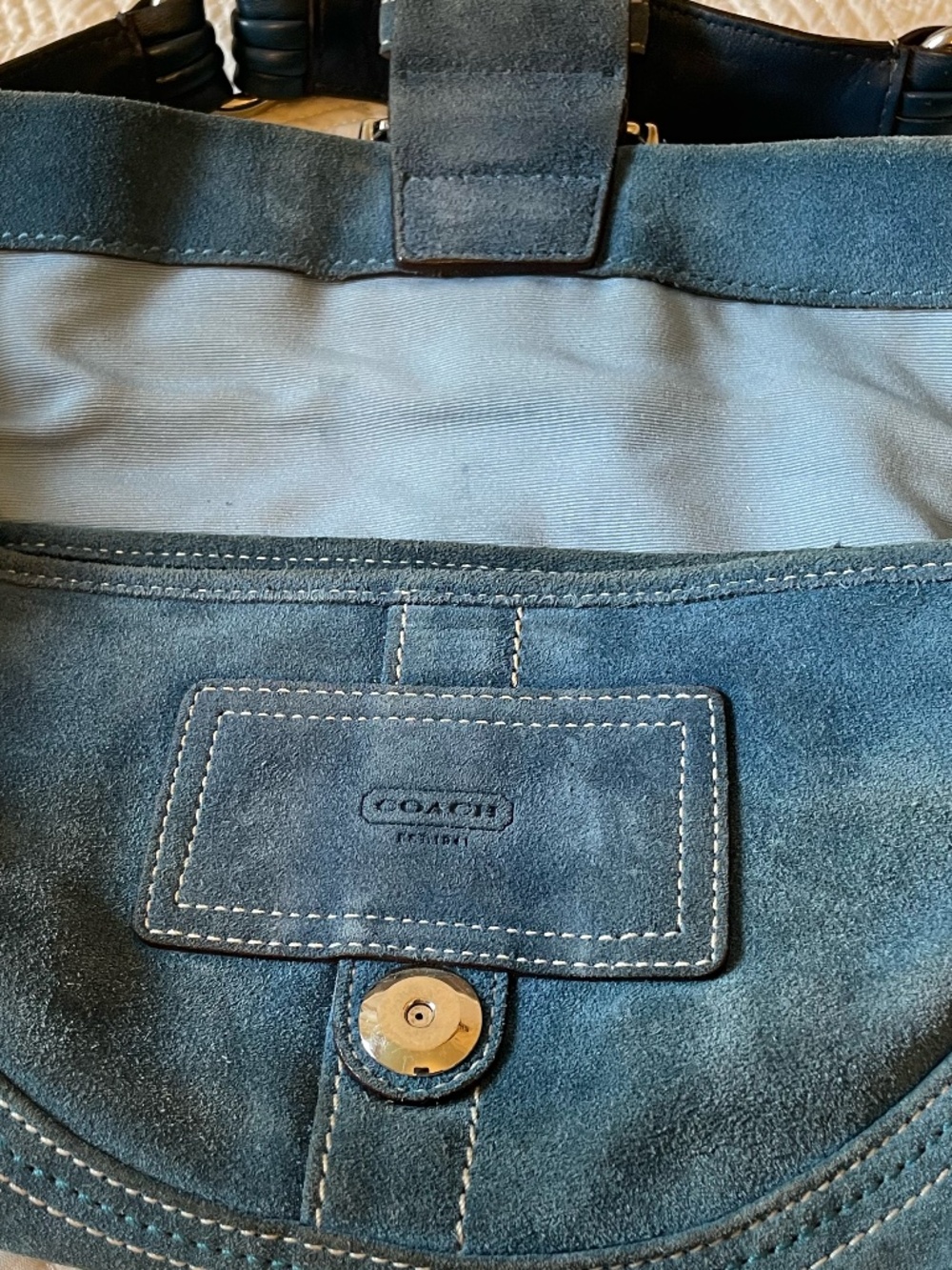 RARE Y2K Coach Vintage Soho Flap Shoulder Saddle Bag in Blue Suede No H05S-8A18 - Picture 11 of 16